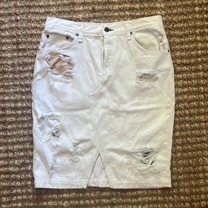 White distressed denim skirt